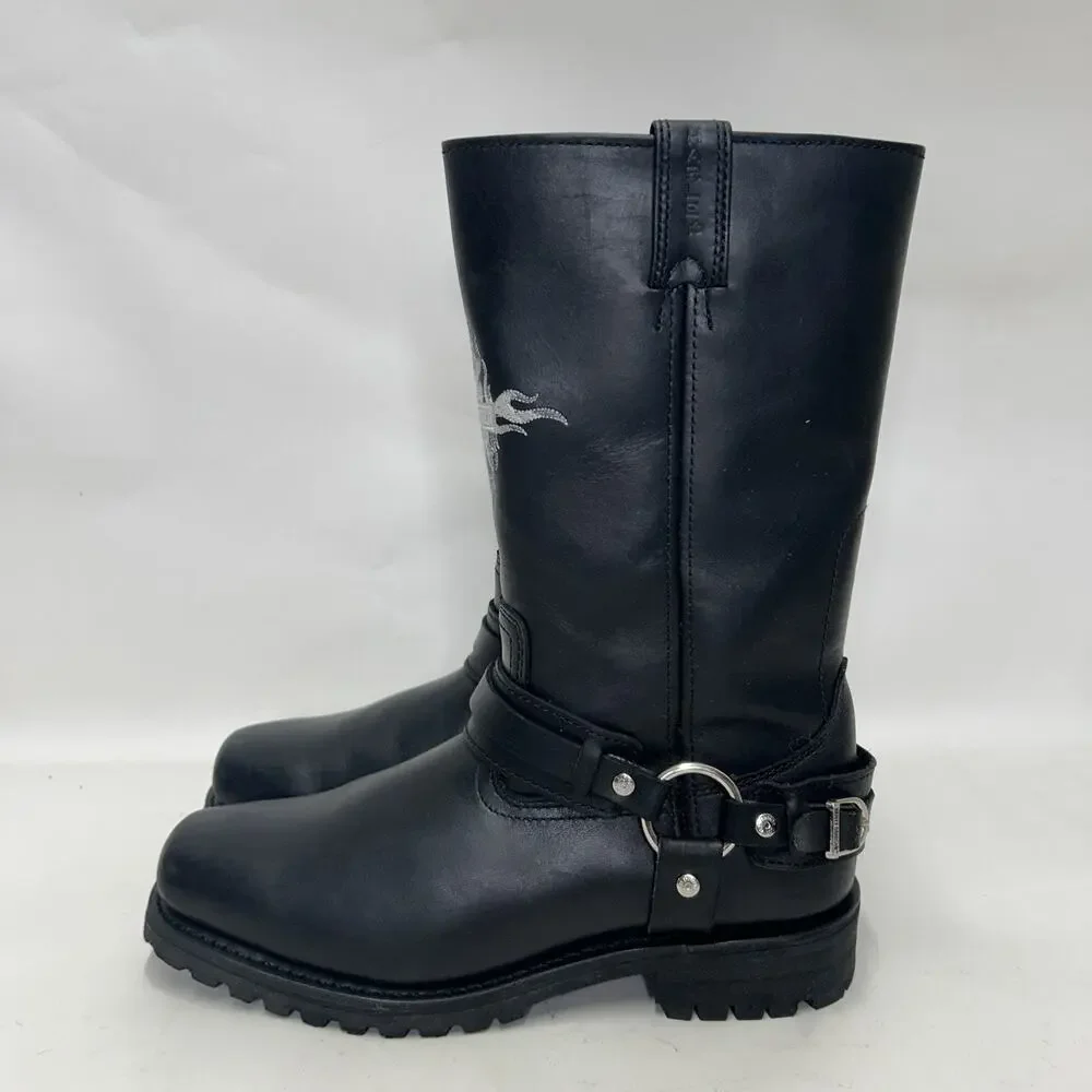 Vintage Harley-Davidson Motorcycle Flame Logo Boots “Black”
